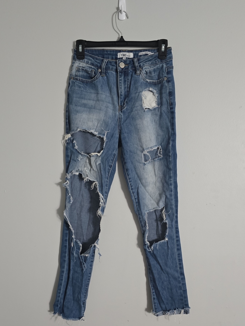 Women's Light Blue Distressed Skinny Jeans - Stretch Ripped Design